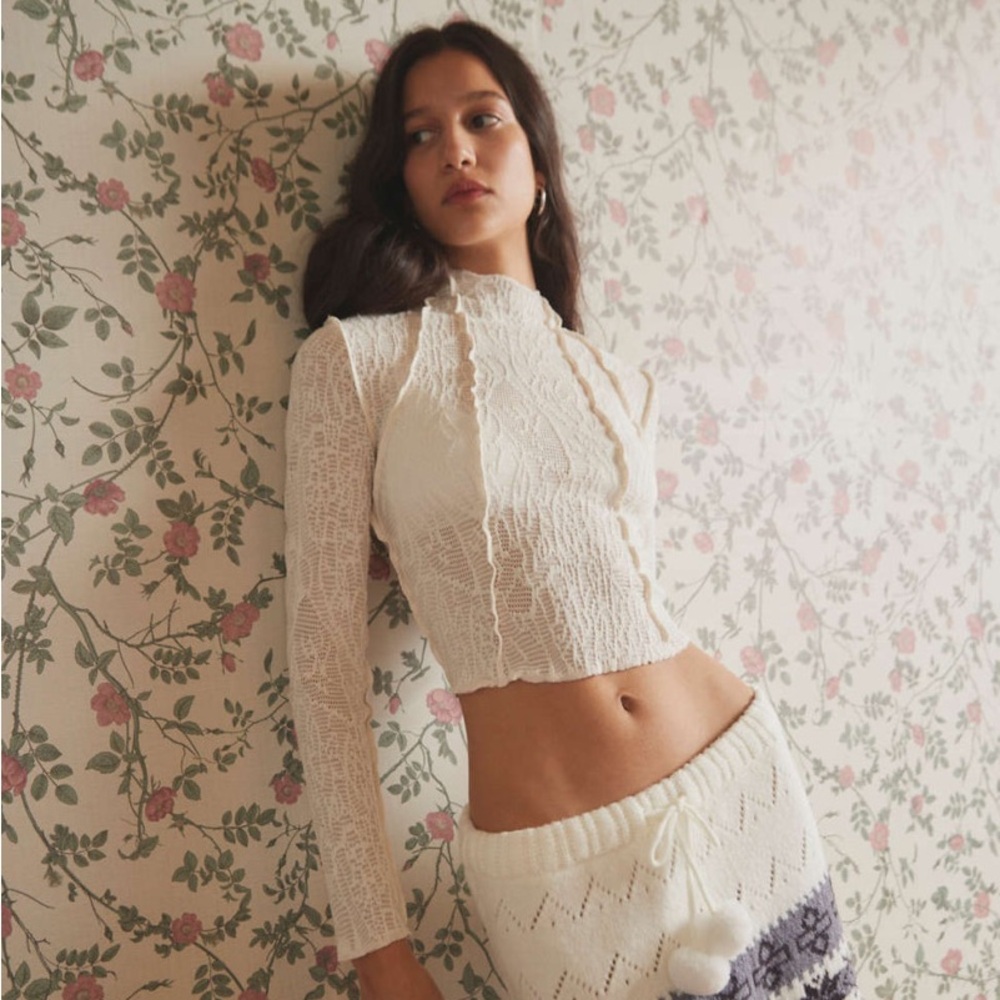 urban outfitters kimchi blue white lace blair seamed long sleeve top